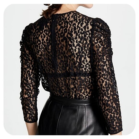 NEW Current/Elliott The Rin Top Black Leopard Lace Sheer LS Womens Sz 1 NWT $248 - Picture 10 of 15